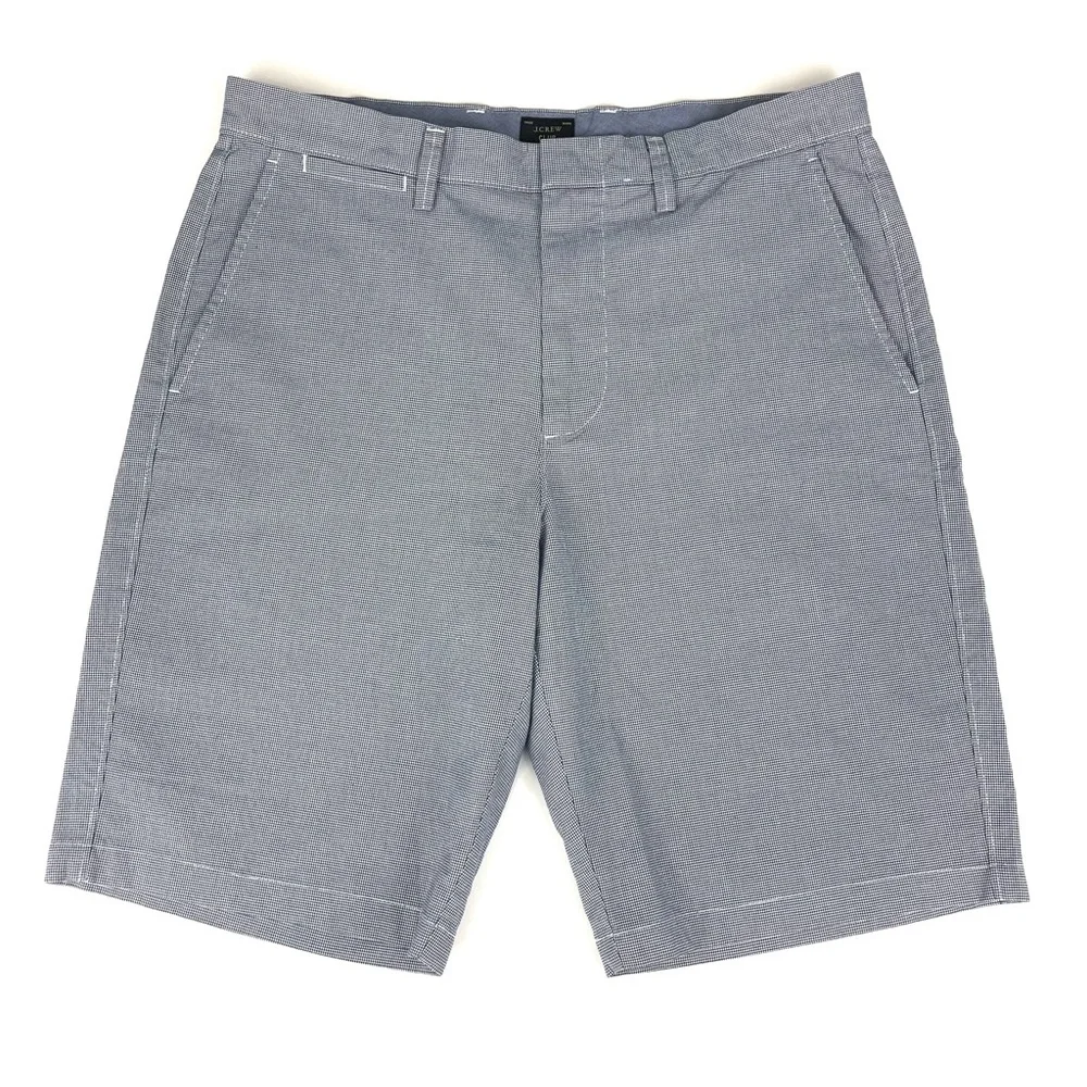 J. Crew 10.5” Club Flat Front Shorts Blue and White Check Pattern 100% Cotton